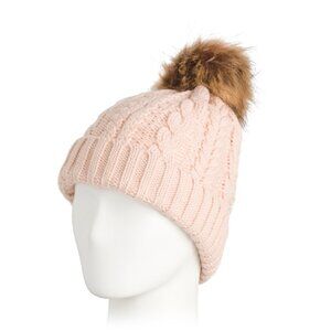NEW TIMBERLAND Cable Knit Beanie With Pom And Ribbed Cuff Cameo Rose 164mn